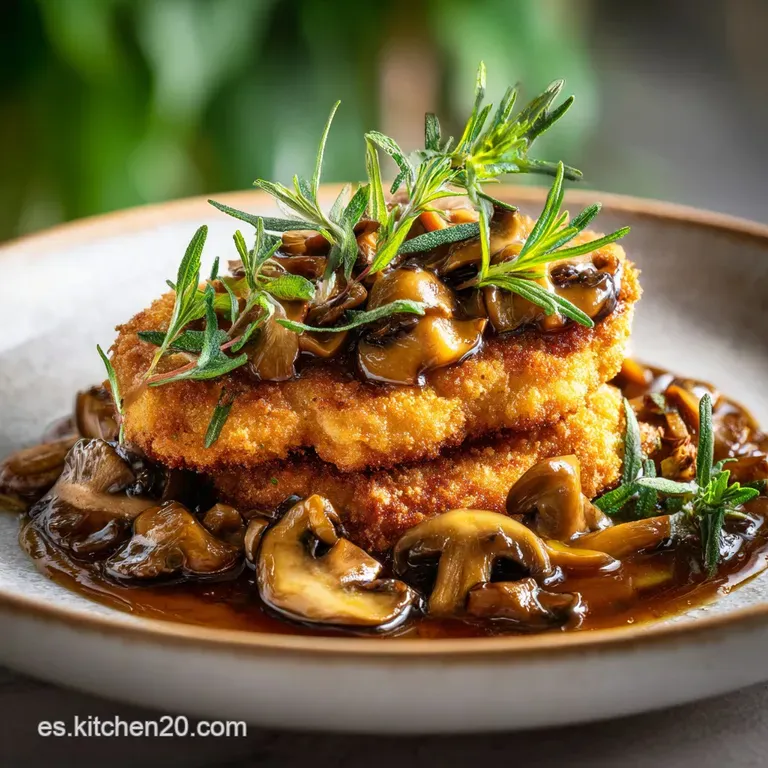Elegantly plated Fricand&oacute;. Braised beef with earthy mushrooms and bright parsley, glistening sauce. Comforting warmth radi...