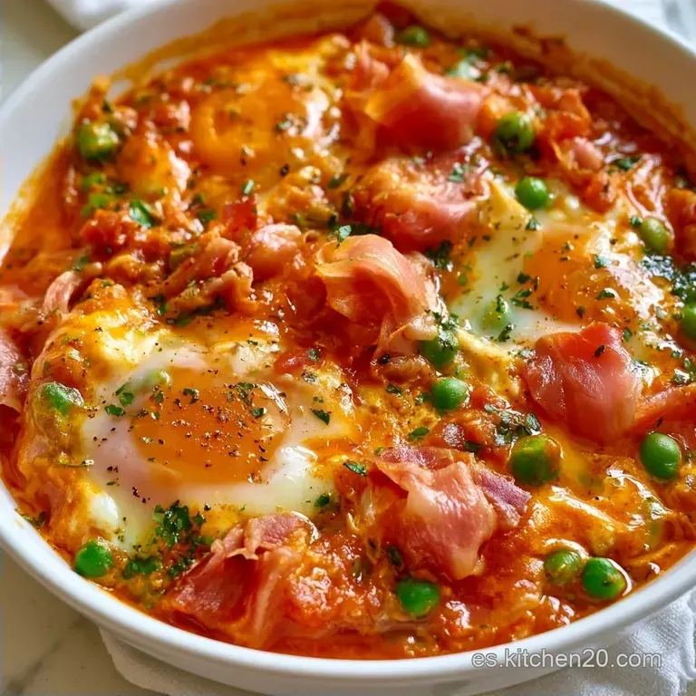 Huevos Al Plato En Freidora con Jamón y Guisantes