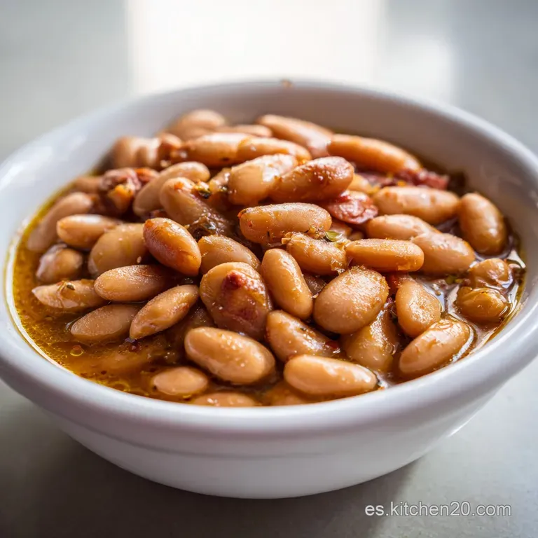 A rustic bowl brimming with hearty pinto beans, a swirl of olive oil, and chopped onion creating a wholesome, vibrant, app...