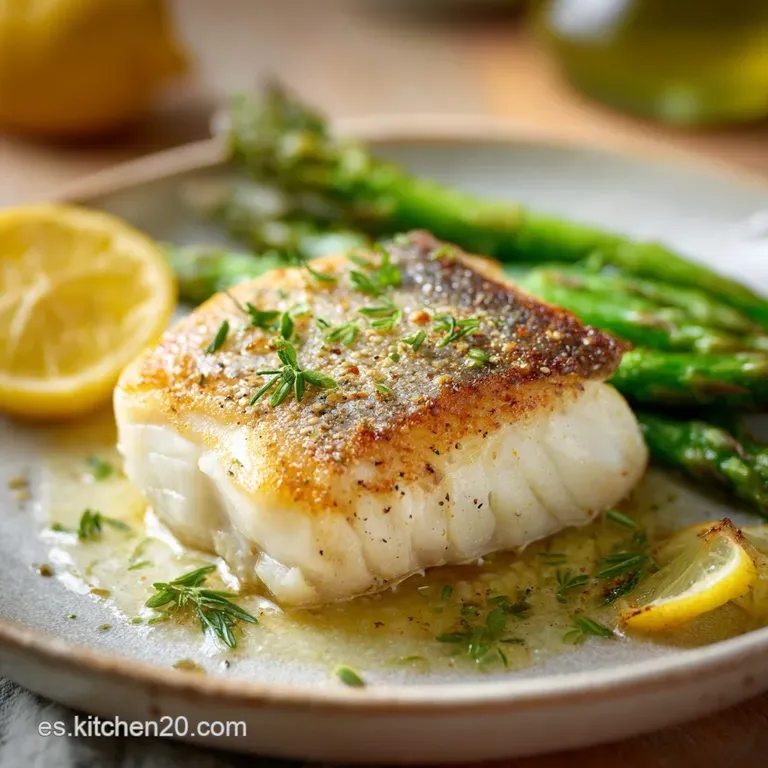 Flaky white fish fillet plated atop vibrant, colorful roasted vegetables, drizzled with bright green herbs and olive oil.