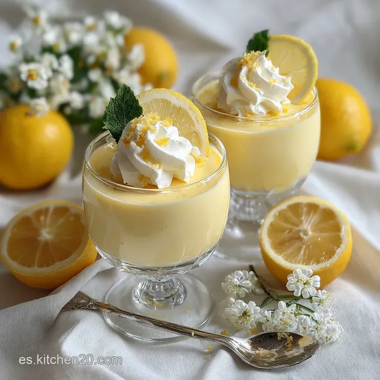 Elegant dessert presentation: lemon mousse in a glass, topped with a delicate garnish. A bright and refreshing citrus treat.