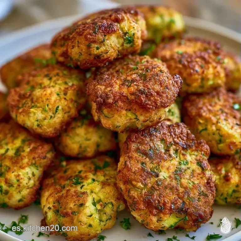 Pequeñas croquetas doradas sobre una base de hojas verdes, acompañadas de una salsa blanca cremosa en un cuenco pequeño.