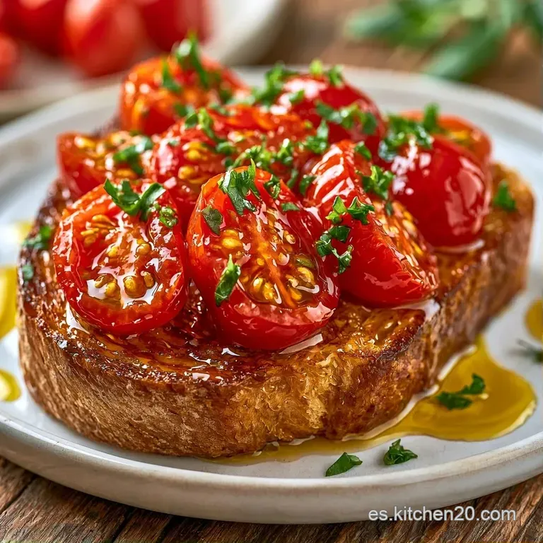 Tostadas crujientes sobre tabla de madera, adornadas con tomate rojo intenso y gotas doradas de aceite de oliva virgen.
