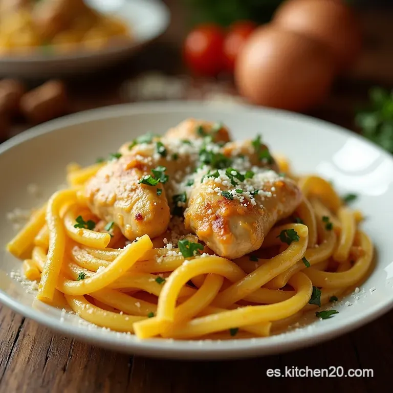 Pasta Cremosa De Pollo Al Ajillo Y Parmesano presentation