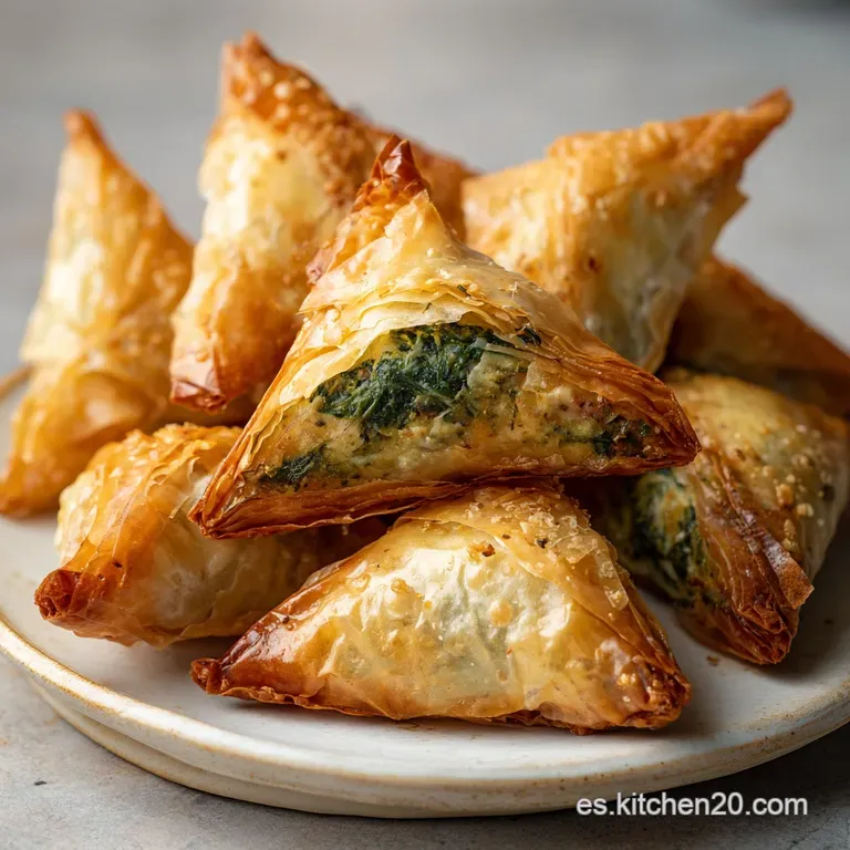 Delicate filo pastry, browned edges frame a creamy, golden egg filling, garnished with fresh herbs on a white plate. Textu...