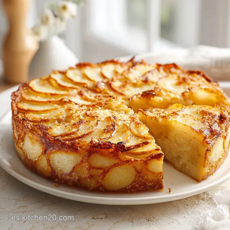 Porci&oacute;n cuadrada de pastel de papas con superficie gratinada, servida en plato cer&aacute;mico con guarnici&oacute;n de hojas verdes.
