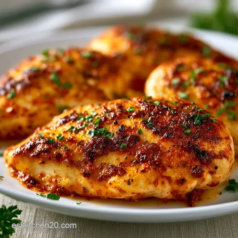 Muslo de pollo jugoso con piel dorada servido en plato blanco, decorado con una rama de tomillo y gotas de jugo brillante.