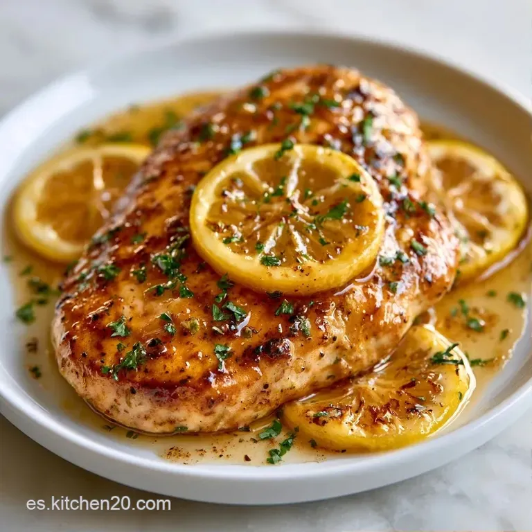 Filetes de pollo jugosos y brillantes, adornados con piel de lim&oacute;n rizada y una salsa amarilla sedosa y espesa.