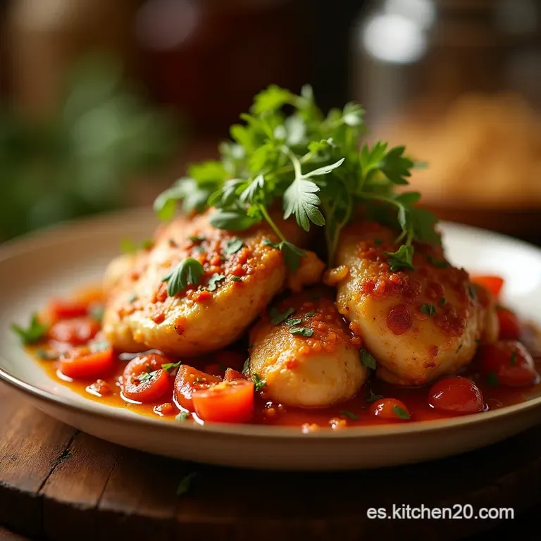 Pollo a La Cazadora Cl&aacute;sico Un Guiso Reconfortante De Tomate Y Hierbas Frescas presentation
