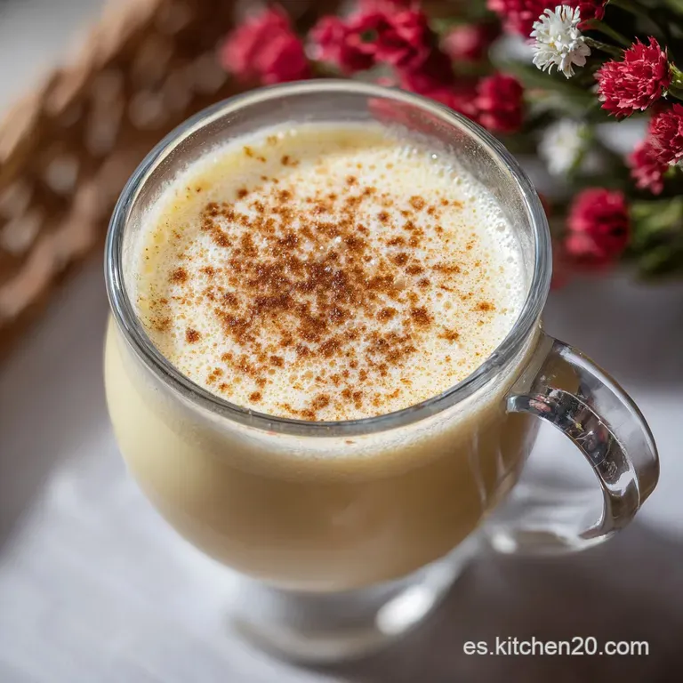 Festive ponche de huevo served in clear glasses with cinnamon sticks and star anise. Frothy and golden with a light dustin...