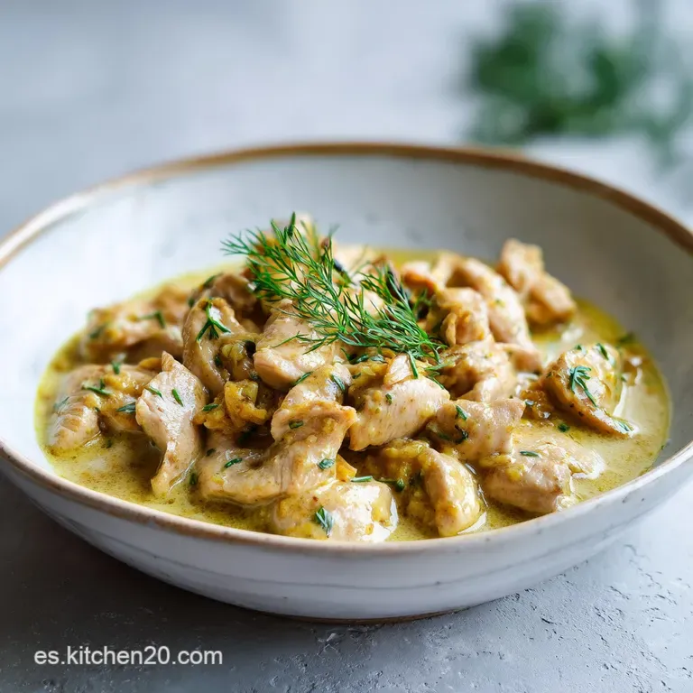 A swirl of creamy chicken and mustard ragu gracefully blankets a nest of perfectly al dente pasta. Parsley adds fresh color.