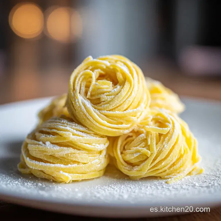 Elegant plate of vibrant yellow egg pasta, tossed in rich sauce and garnished with fresh herbs for a refined dining experi...