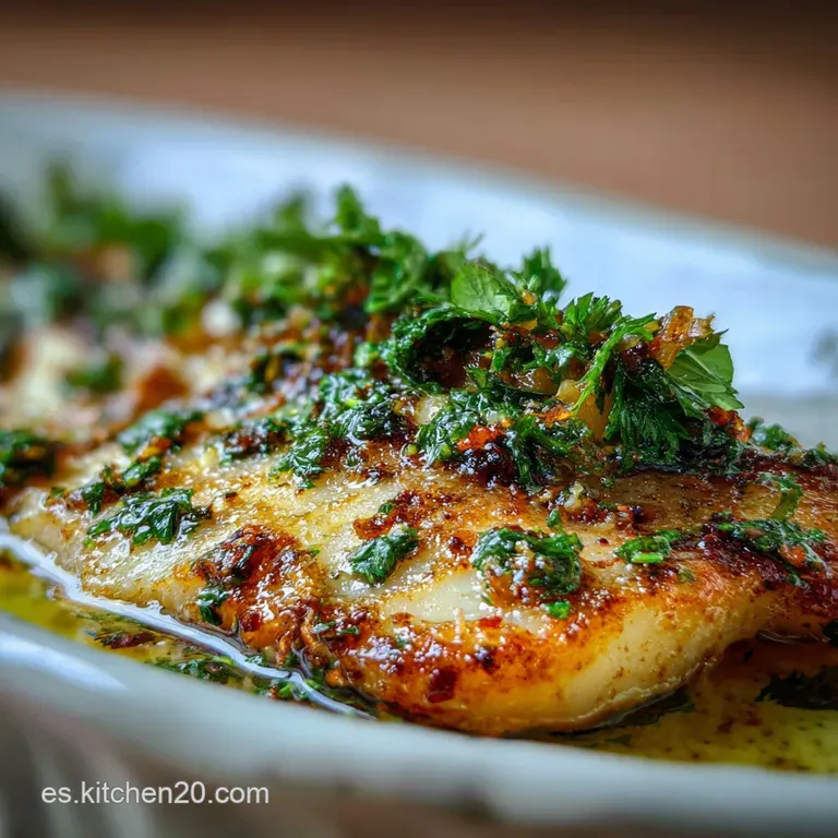 Flaky white turbot fillet with browned edges plated alongside golden potatoes, herbs, and a bright lemon wedge.