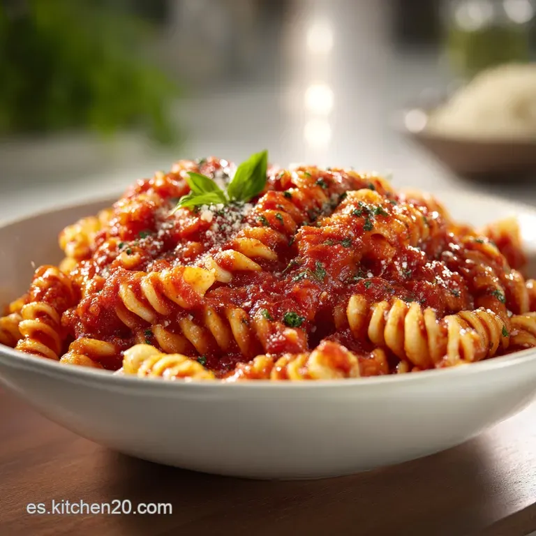 A swirl of deep red arrabbiata sauce over al dente pasta, topped with fresh green parsley.