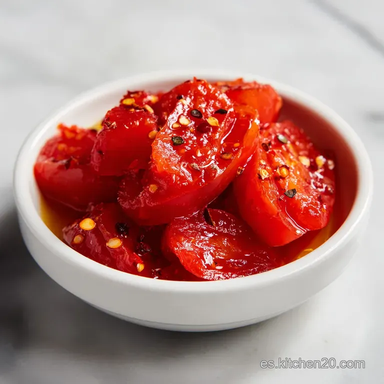 Salsa marinara roja brillante servida en un cuenco blanco, adornada con albahaca verde y queso rallado fino.
