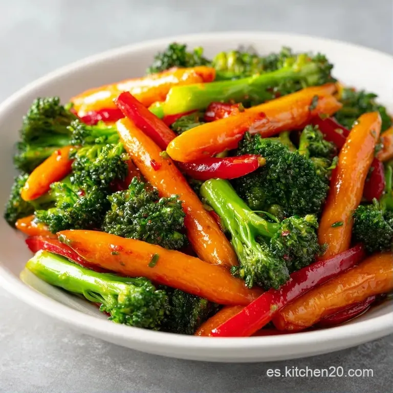 Verduras vibrantes dispuestas en un plato blanco, resaltando el contraste entre el rojo del pimiento y el verde del br&oacute;coli.