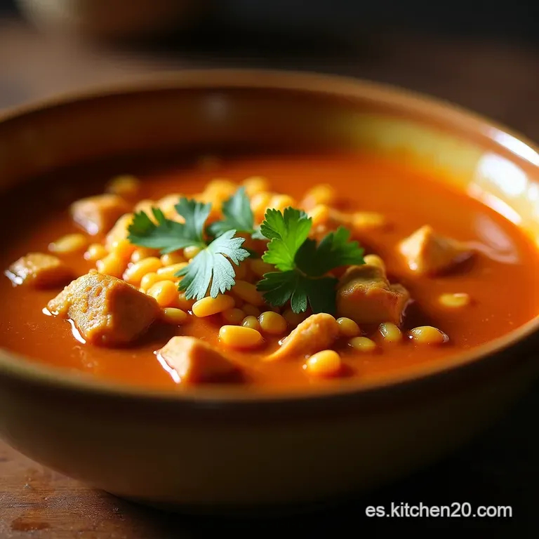 Sopa Azteca Picante Con Pollo Desmenuzado Ma&iacute;z Dulce Y Chipotle Ahumado presentation