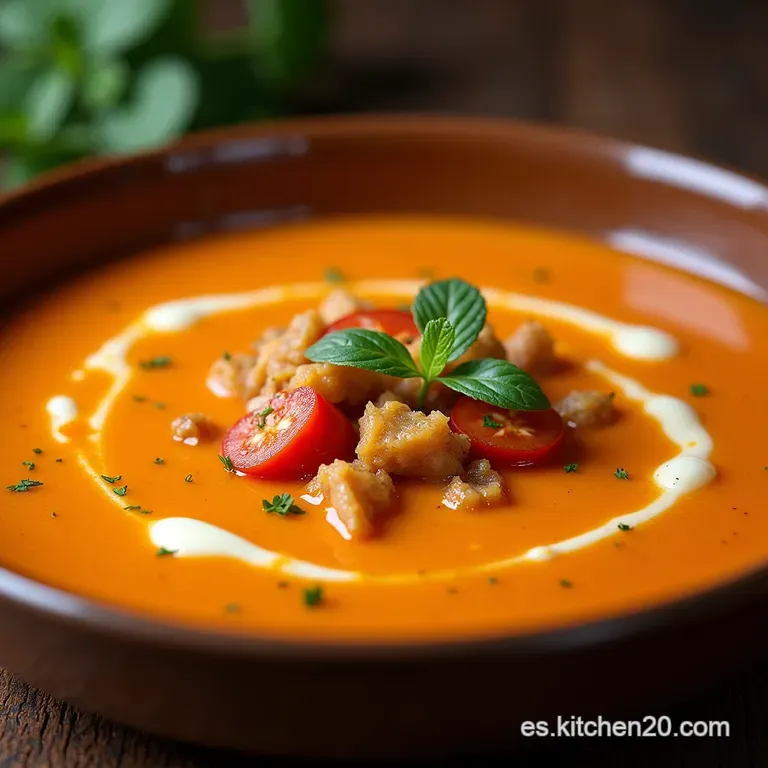 Oro Rojo de la Huerta Sopa Cremosa de Pimiento Asado con un Rayo de Queso de Cabra