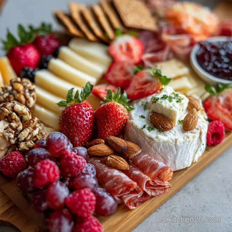 Artfully arranged charcuterie platter with salami roses, creamy brie, and vibrant grapes. A feast for the eyes and palate!