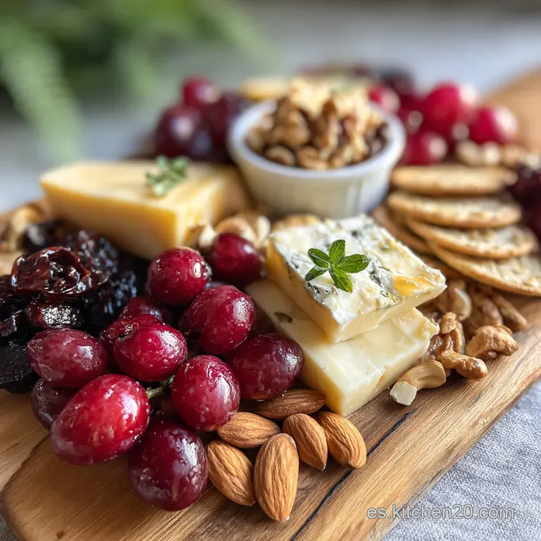 Elegant cheese board featuring an assortment of cheeses, vibrant fruits, and crusty bread; ready to share.