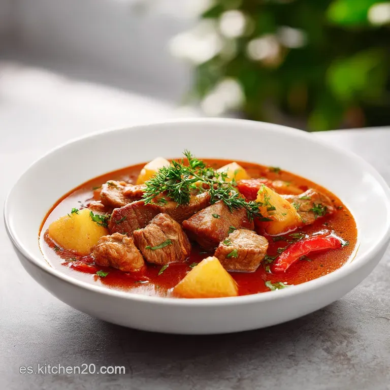 Elegant portion of savory beef tok&aacute;ny, garnished with fresh dill, atop creamy polenta. Browned meat & vibrant green herbs ...