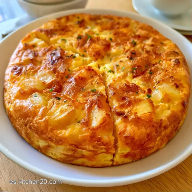Porción triangular de tortilla dorada sobre plato cerámico, adornada con perejil fresco bajo una luz natural brillante.