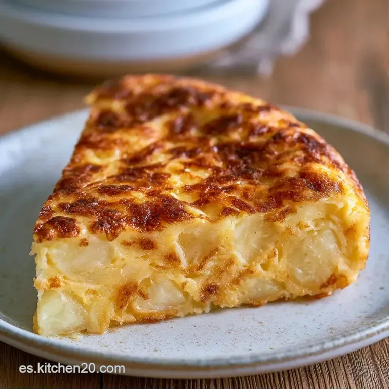 Porci&oacute;n triangular de tortilla jugosa con capas visibles de patata tierna sobre cer&aacute;mica blanca, luz suave y natural.