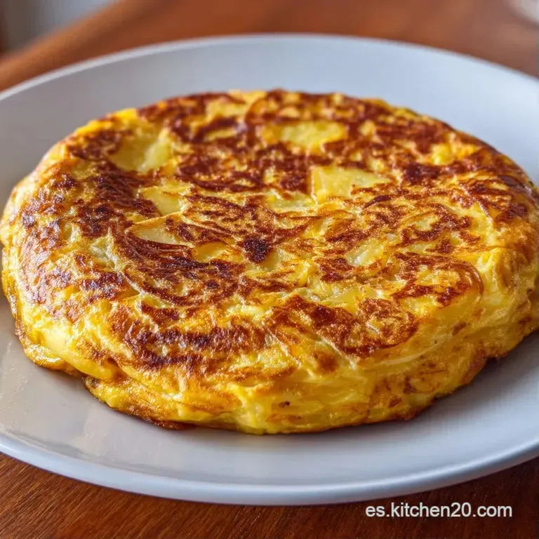 Porci&oacute;n triangular de huevo cuajado amarillo brillante en plato cer&aacute;mico, con trozos de cebolla caramelizada visible.